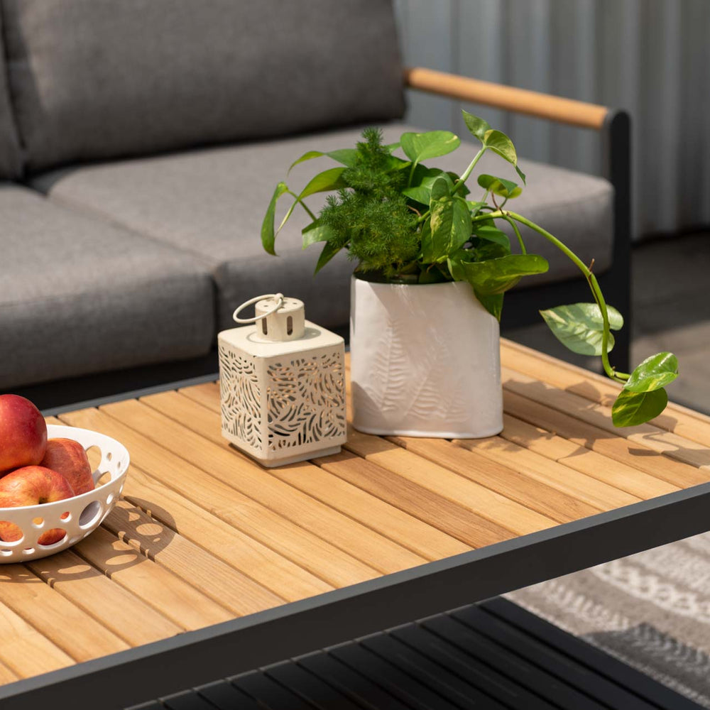 
                      
                        Amber Teak and Aluminum Rectangular Coffee Table
                      
                    