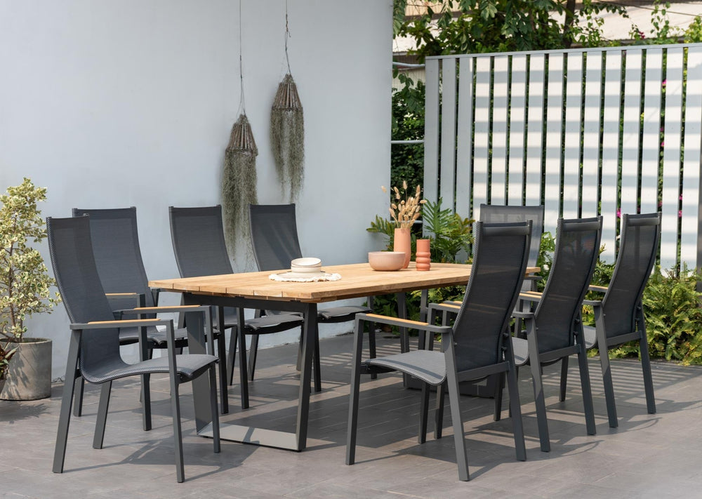 Palau Teak and Aluminum High Back 8-Seater Dining Set