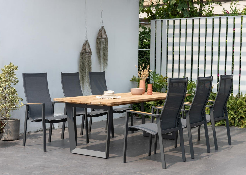 Palau Teak and Aluminum High Back 6-Seater Dining Set