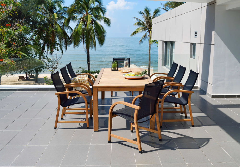 Rinjani Rectangular Big Table and 8 Manhattan Black Armchair