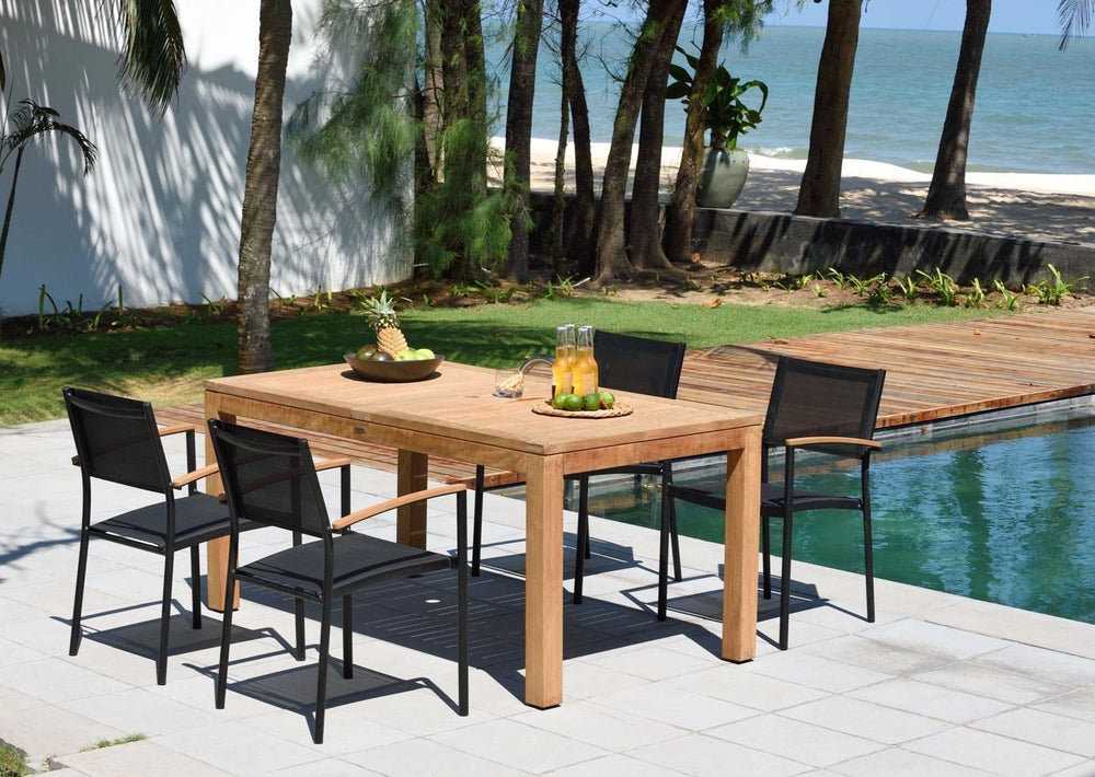 
                      
                        Rinjani Rectangular Table and 4 Vera Stacking Armchair Dining Set
                      
                    