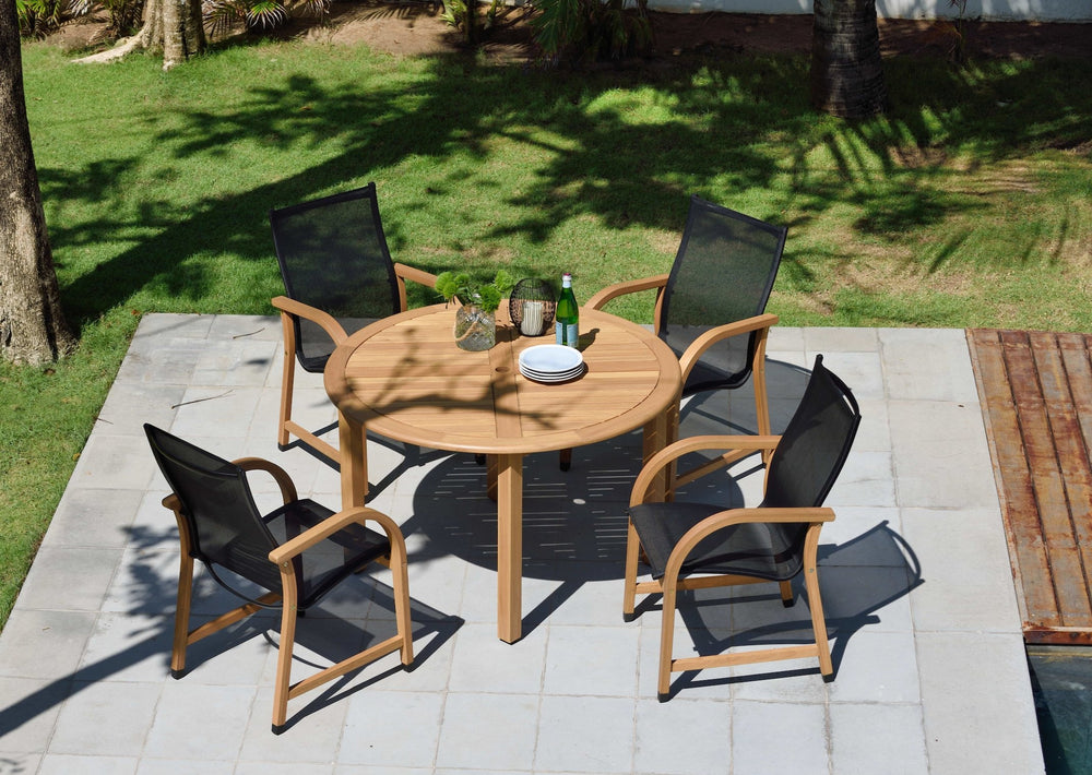 Oldbury Round Table and 4 Manhattan Black Armchair Dining Set